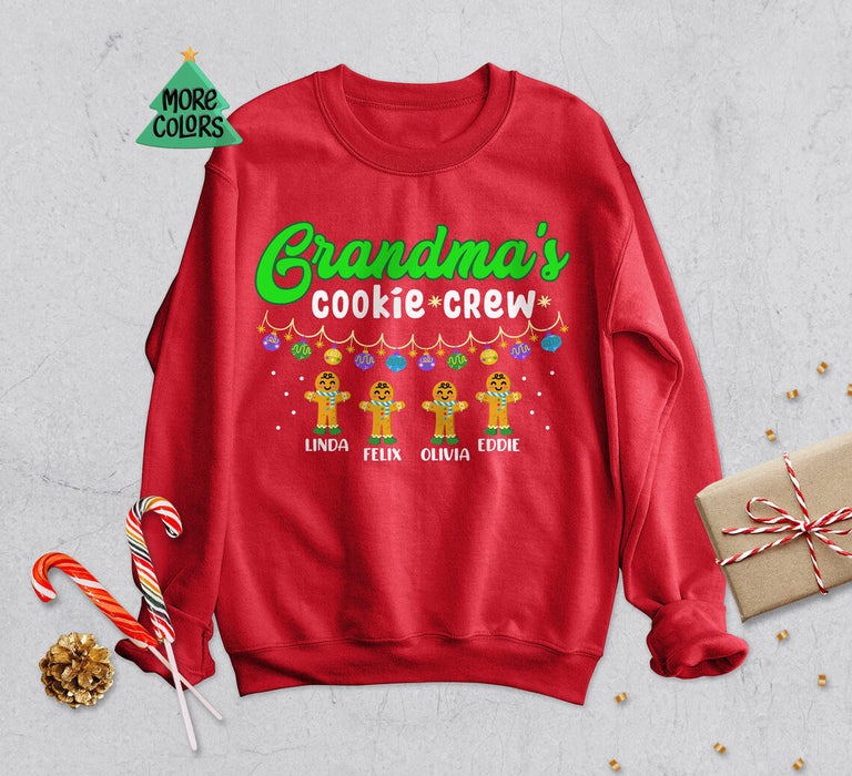 Personalized Christmas Sweatshirt Grandma's Cookie Crew Cute Gingerbread Printed Custom Grandkids Name