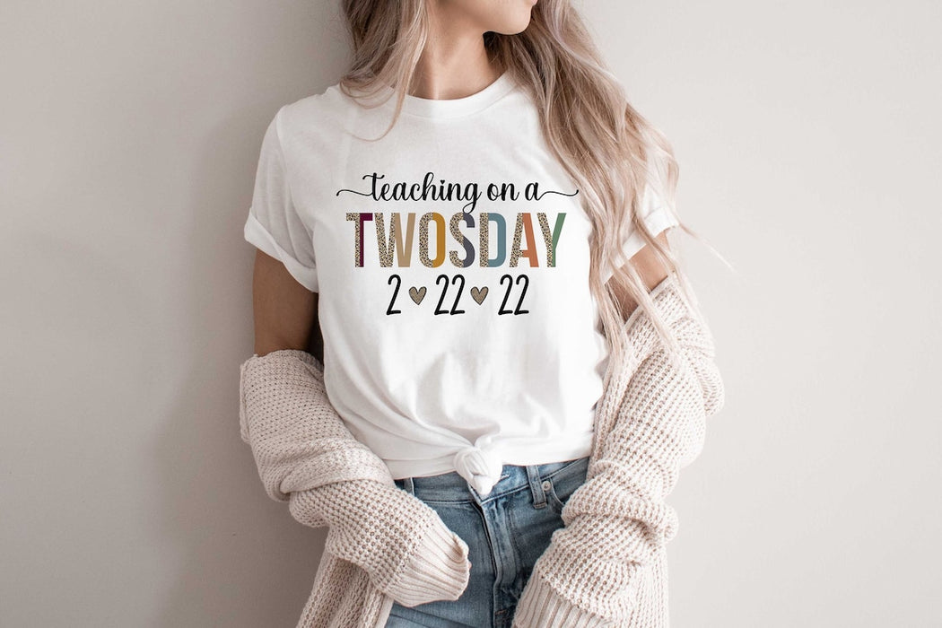 Classic Unisex T-Shirt For Teacher Teaching On A Twosday 2.22.22 Happy Twosday February 22nd 2022 Shirt Leopard Design