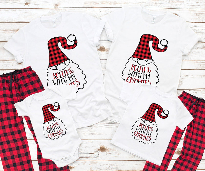 Funny Matching Christmas Family Pajamas Rolling With My Gnomies Buffalo Plaid Shirt For Family Members