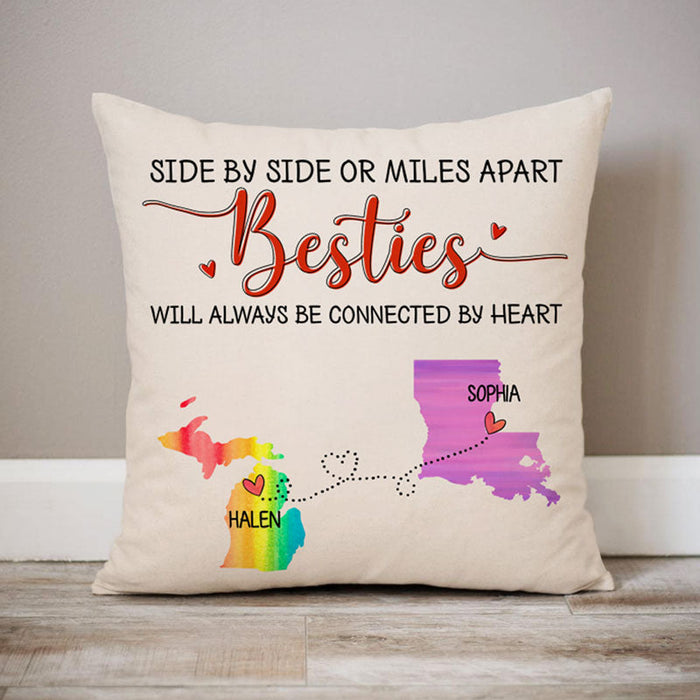 Personalized Square Pillow For Friends Bestfriends Will Be Connected By Heart Custom Name Sofa Cushion Birthday Gifts