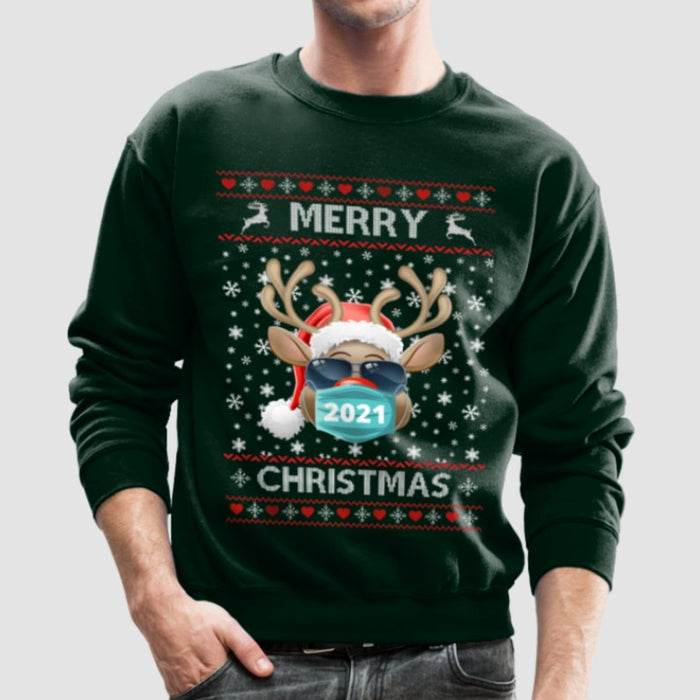 Personalized Ugly Sweatshirt For Men Women Merry Christmas Cute Reindeer Wearing Mask Printed