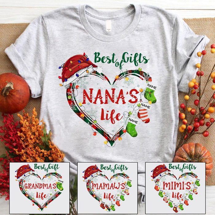 Personalized T-Shirt For Grandma Best Gifts Of Nana's Life Christmas Heart Printed Custom Grandkids Name