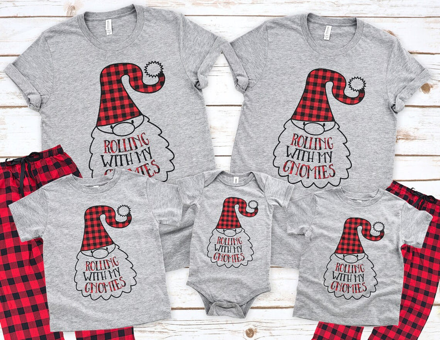 Funny Matching Christmas Family Pajamas Rolling With My Gnomies Buffalo Plaid Shirt For Family Members