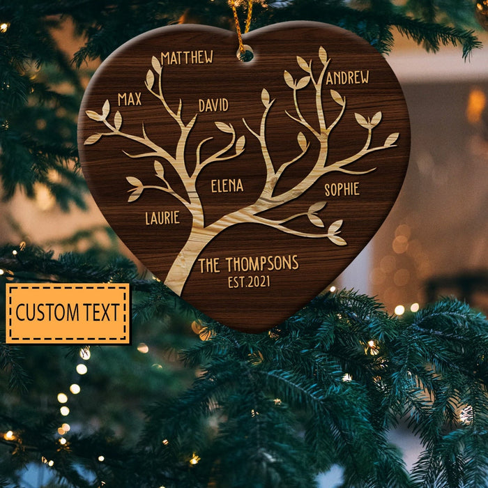 Personalized Heart Ornament Christmas Est. 2021 For Family Vintage Tree Xmas Ornament Custom Family Members Name