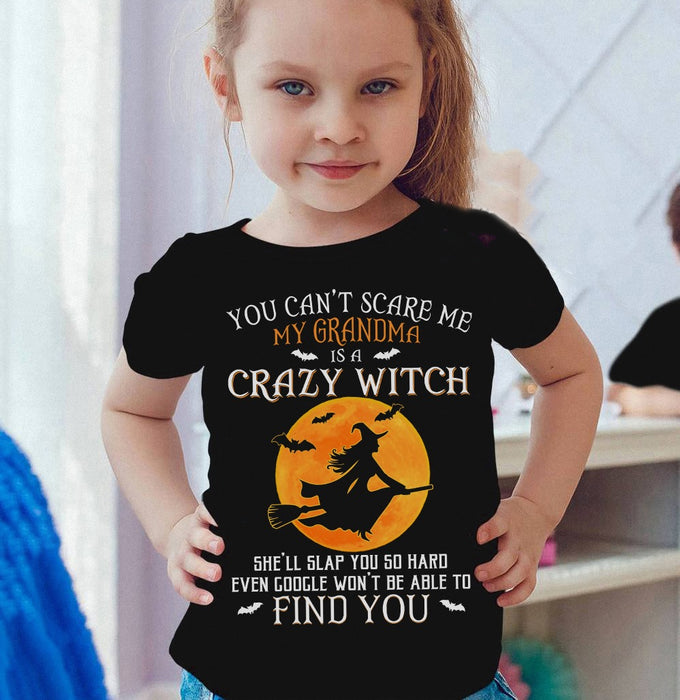 Personalized T-Shirt For Kids You Can't Scare Me My Grandma Is A Crazy Witch Flying Witch & Bat Printed Custom Nickname