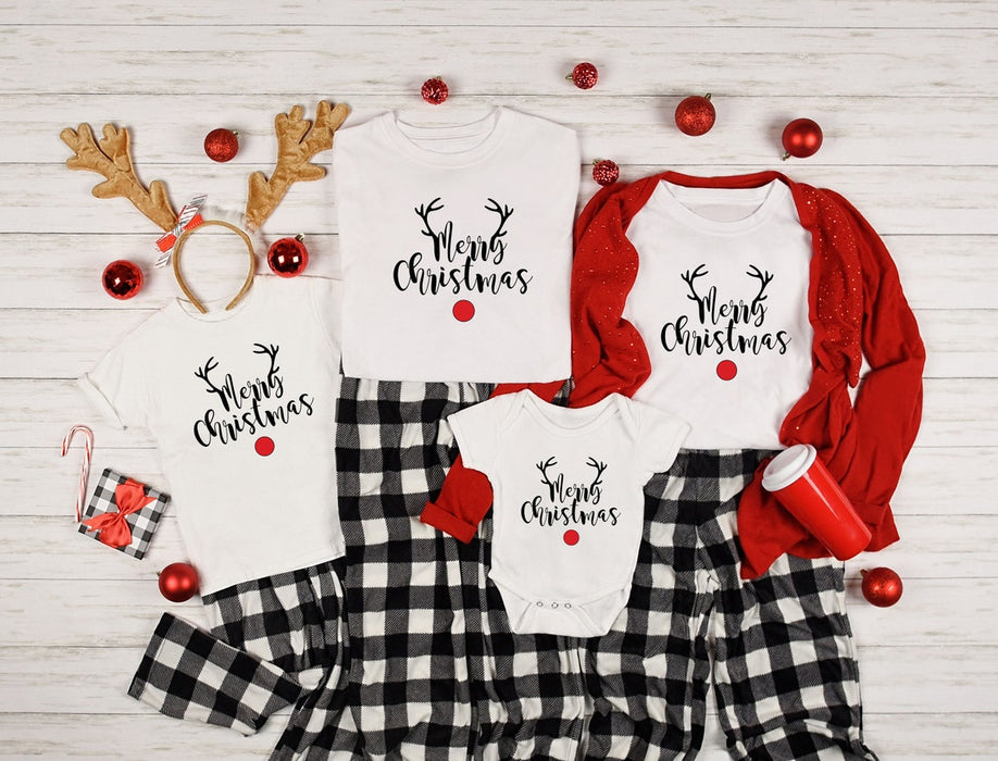 Cute Reindeer Family Matching Shirt For Members Family Christmas Pajama Shirt Funny Deer Horn Tee Unisex Graphic