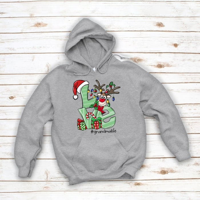 Personalized Sweatshirt & Hoodie For Grandma Love Hashtag Grandma Life Cute Reindeer Printed