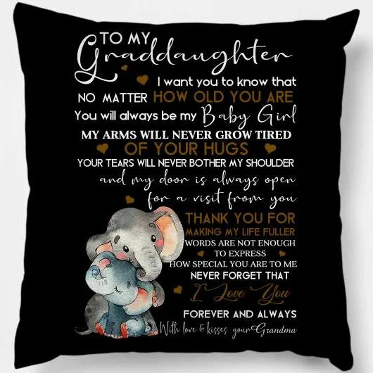 Personalized To My Granddaughter Square Pillow Cute Elephant No Matter How Old You Are Custom Name Sofa Cushion