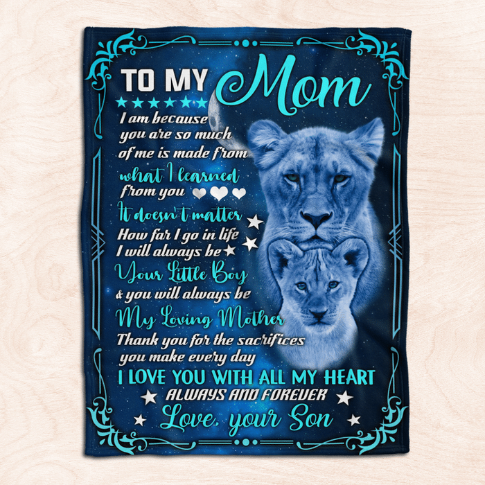 Personalized Fleece Blanket To My Mom On Mothers Day Moon & Lion Hugged Blankets Custom Name