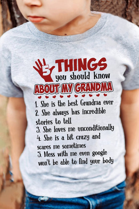 Personalized T-Shirt For Grandkids 5 Things You Should Know About My Grandma Cute Hand & Heart Printed Custom Nickname