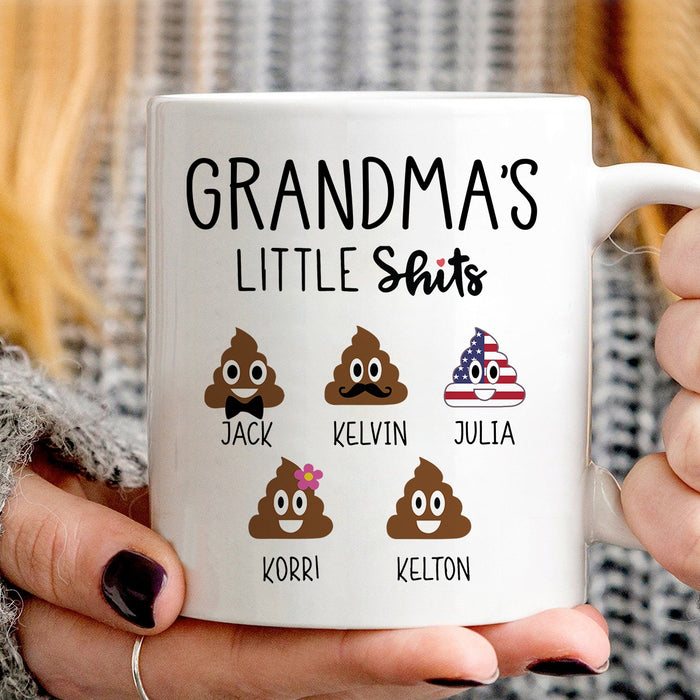 Personalized Ceramic Coffee Mug Grandma's Little Shits Cute Funny Shit Print Custom Grandkids Name 11 15oz Cup