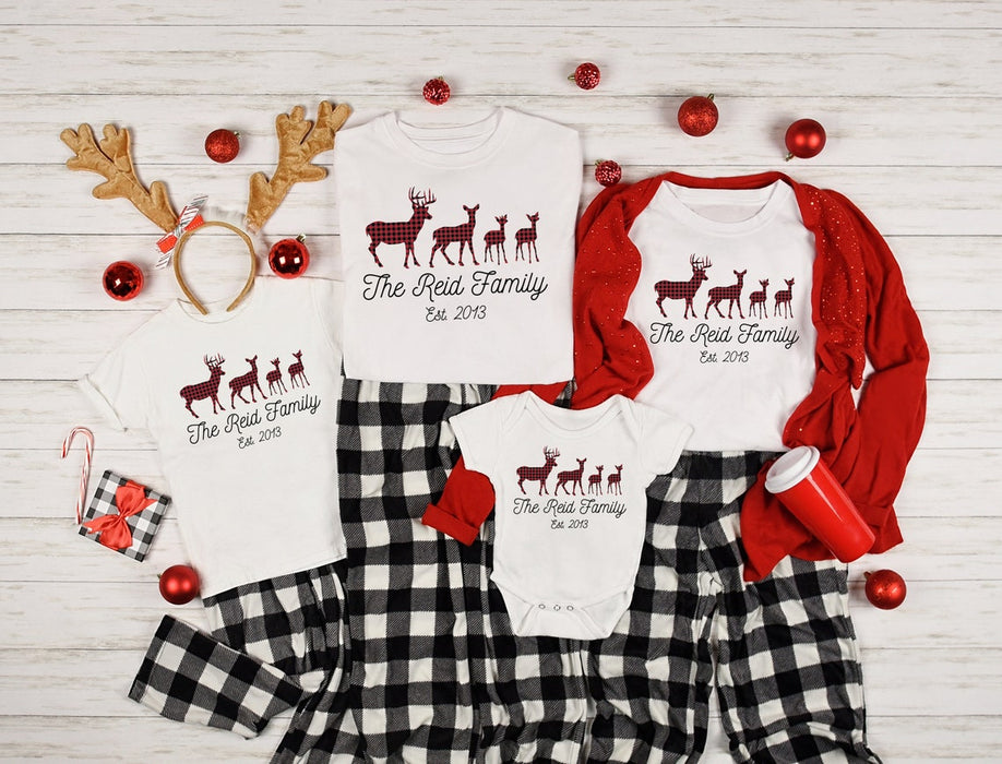 Personalized Buffalo Plaid Shirt For Family Members Cute Mama And Daddy Deer Shirt Customized Family Tee Shirts