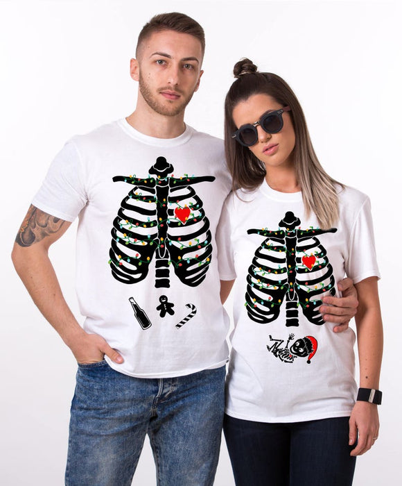 Christmas Pregnancy Announcement T-Shirt  For Couples Funny Skeleton Shirt Maternity Couple Matching Shirt