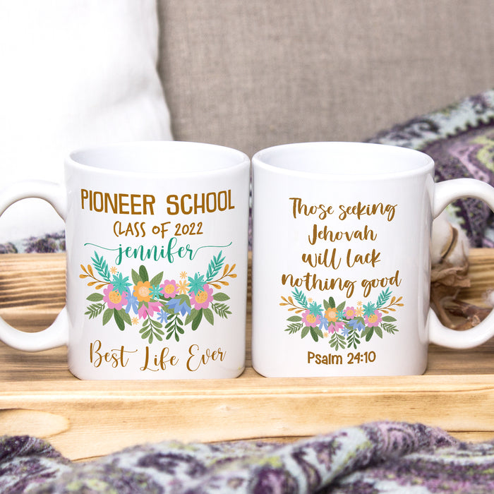 Personalized Back To School Mug Pioneer School Beautiful Flower Print Custom Year 11 15oz Ceramic Coffee Cup