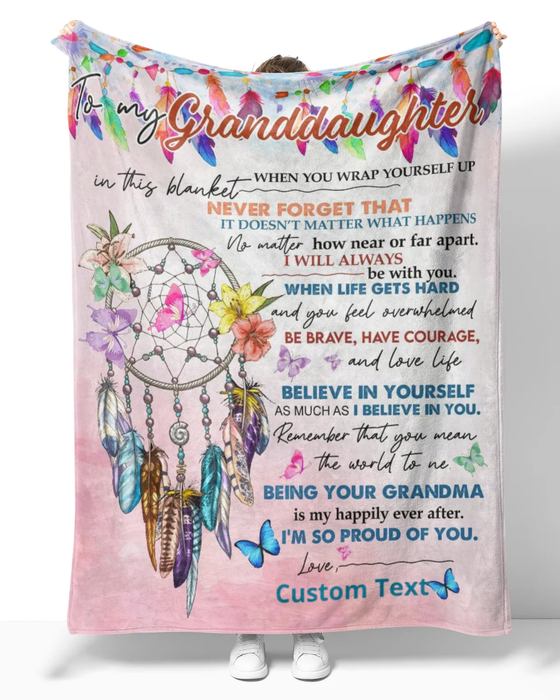 Personalized Lovely Blanket To My Granddaughter Colorful Butterfly & Dreamcatcher Blanket Custom Name