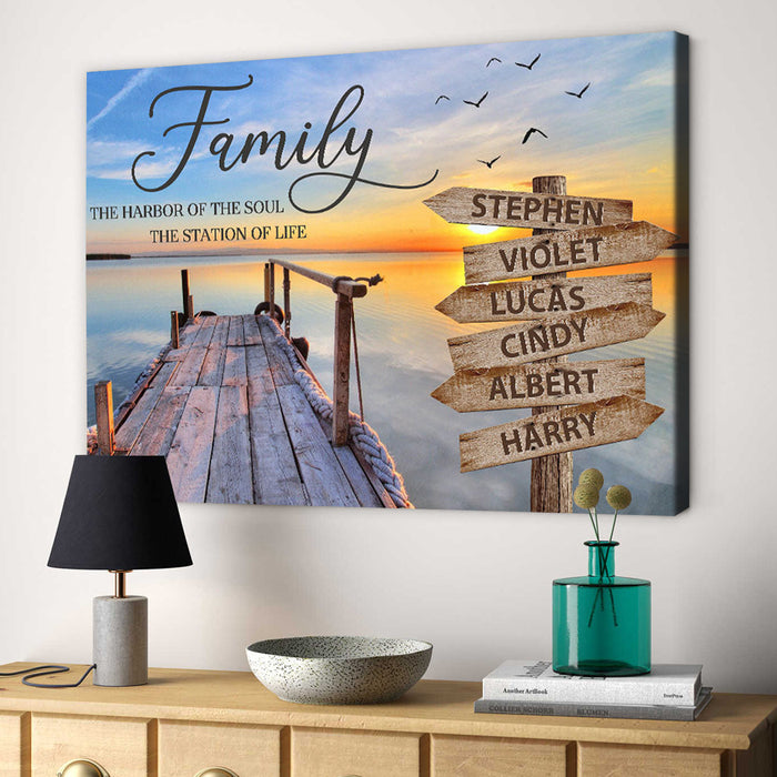 Personalized Wall Art Canvas For Family Sunset On The Lake Street Sign Poster Print Custom Multi Name