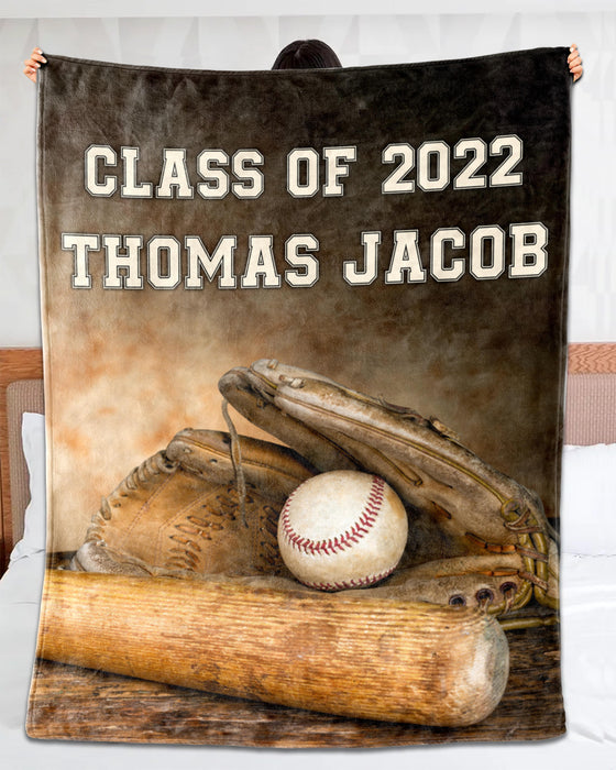 Personalized Graduation Blanket For Baseball Lovers Class Of 2022 Glove Ball Printed Custom Name Senior Graduation