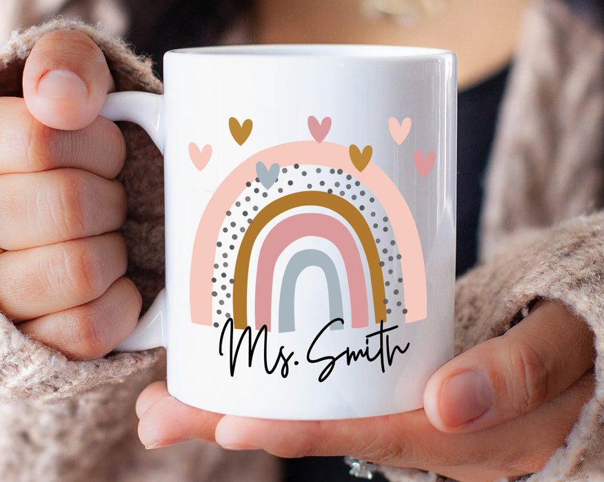 Personalized Coffee Mug For Teacher Thank You For Helping Me Grow Rainbow Custom Name Ceramic Cup Back To School Gifts