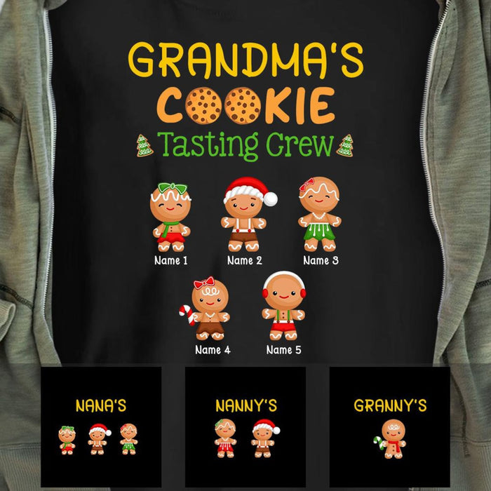 Personalized Christmas Grandma's Cookie Tasting Crew T Shirt For Nana Nanny Granny Custom Grandkids Xmas Ornaments Decor