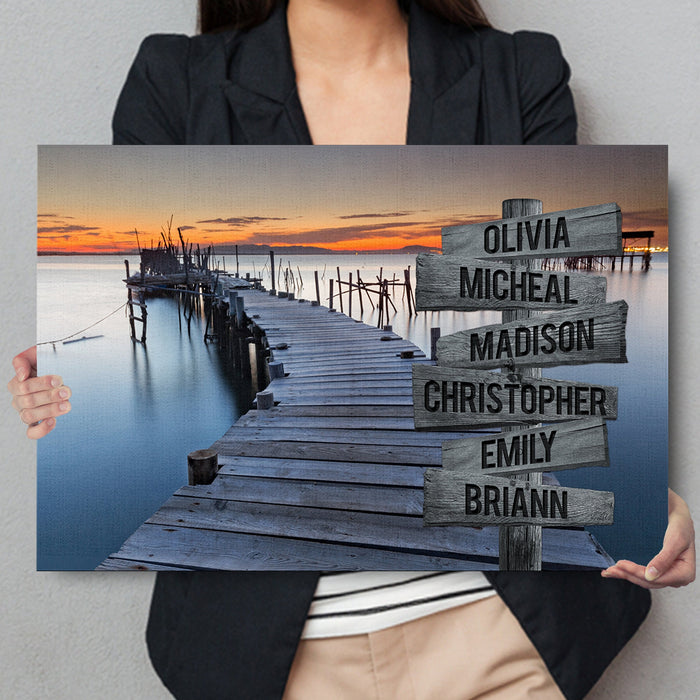 Personalized Canvas Wall Art Gifts For Family Sunset Lake Dock Street Signs Custom Name Poster Prints Wall Decor