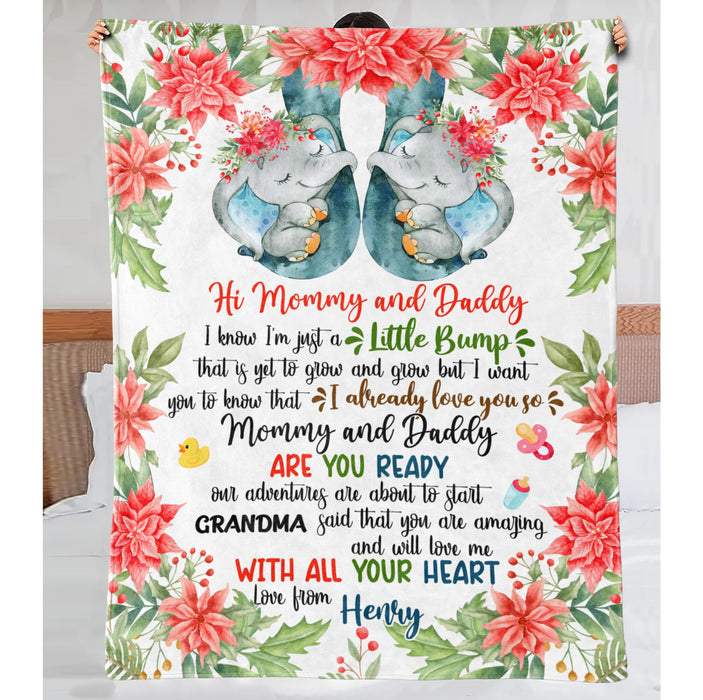 Personalized Blanket For New Mom Dad Blue Elephant Flower I Already Love You Custom Name Gifts For First Christmas