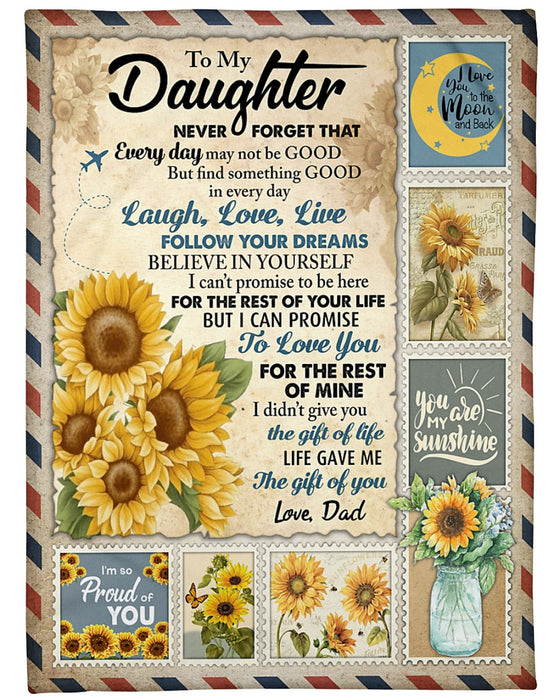 Personalized Blanket To My Daughter From Dad My Sunshine Crescent Moon Print Sunflower Airmail Design Custom Name