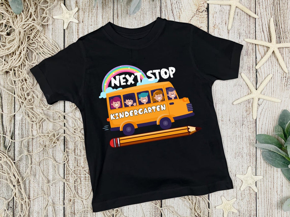 Personalized T-Shirt For Kids School Bus Next Stop Kindergarten Cute Kid Pencil Custom Grade Level Back To School Outfit