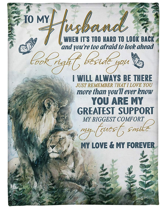 Personalized To My Husband Blanket From Wife When It'S Too Hard To Look Back Lion Couple In Forest Printed
