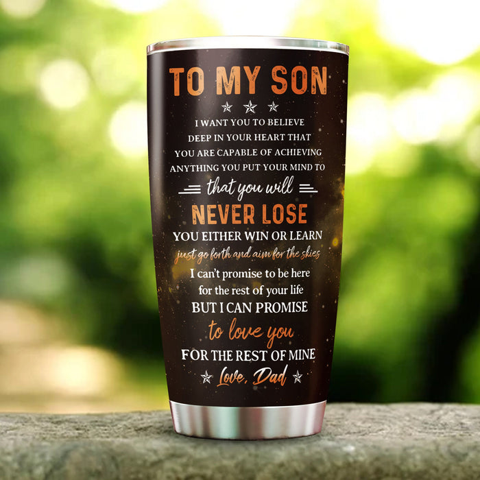 Personalized To My Son Tumbler From Dad Sunset Hand In Hand Promise Love You Custom Name Travel Cup Birthday Gifts