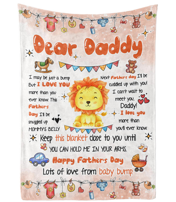 Personalized Blanket To My Dad From Baby Bump Happy Father's Day Cute Funny Baby Lion Print Custom Name