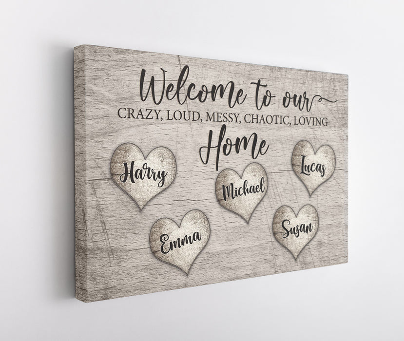 Personalized Wall Art Canvas For Family Welcome To Our Home Vintage Heart Design Poster Print Custom Multi Name