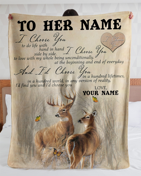 Personalized Fleece Blanket For Girlfriend Print Deer Cute Love Quote For Daughter Customized Blanket Gift For Anniversary Valentines Day