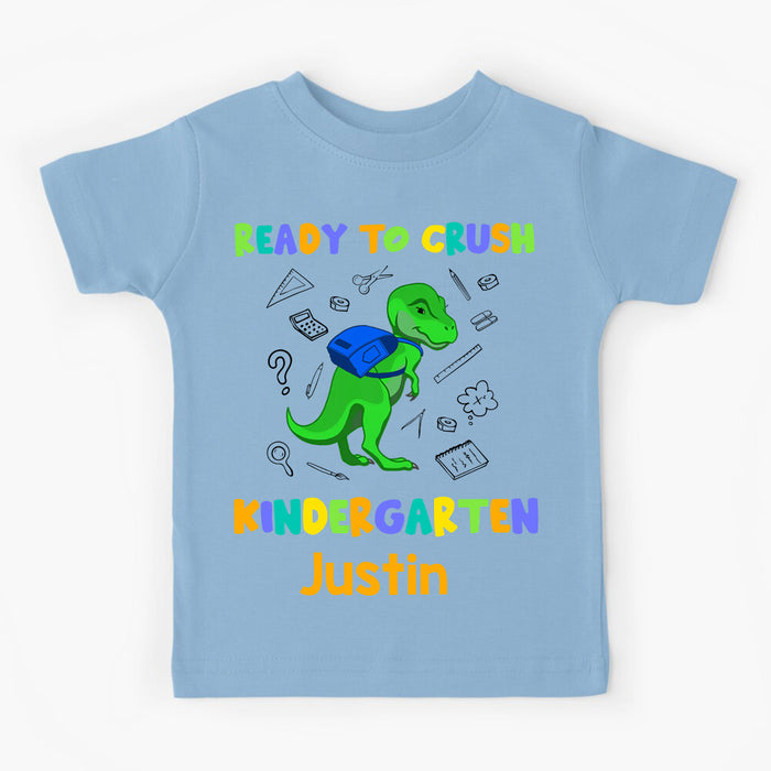 Personalized T-Shirt For Kids Colorful Design Dinosaur Print Custom Name & Grade Level Back To School Outfit