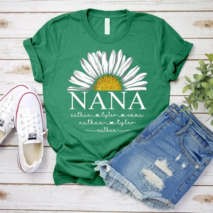 Personalized Nana Daisy Flower Tshirt Custom Kid Name Shirt Daisy Lovers Gifts for Grandma Mimi