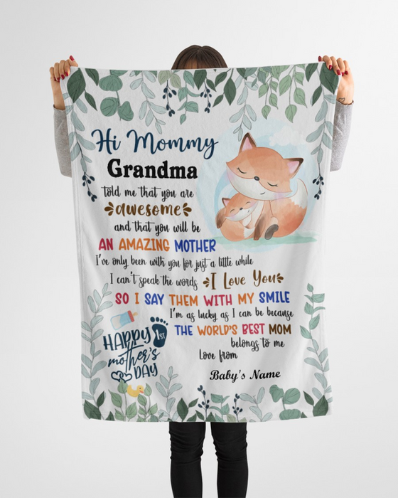 Personalized Fleece Blanket For Mom Print Fox Cute Floral Blanket First Mothers Day Gift Customized Blanket Gift For Mothers Day Thanksgiving
