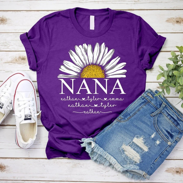 Personalized Nana Daisy Flower Tshirt Custom Kid Name Shirt Daisy Lovers Gifts for Grandma Mimi