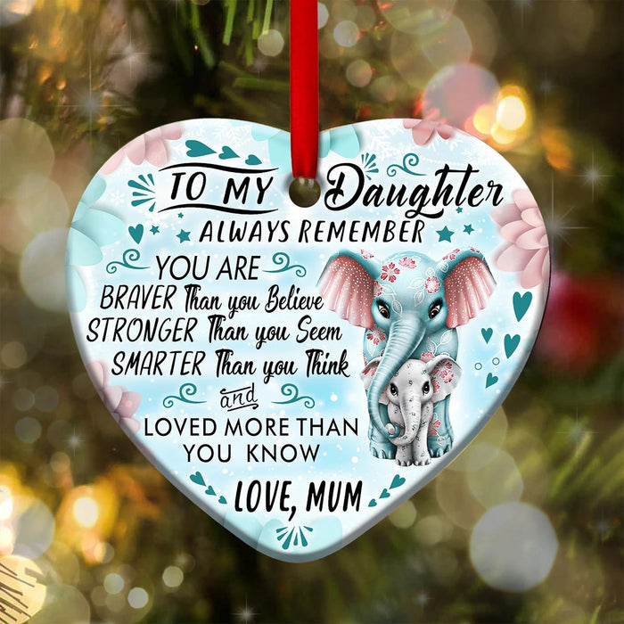 Personalized Elephant To My Daughter Heart Ornament From Mom Mother Custom Name Ornament Love More Than You Know