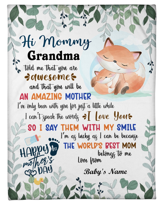 Personalized Fleece Blanket For Mom Print Fox Cute Floral Blanket First Mothers Day Gift Customized Blanket Gift For Mothers Day Thanksgiving