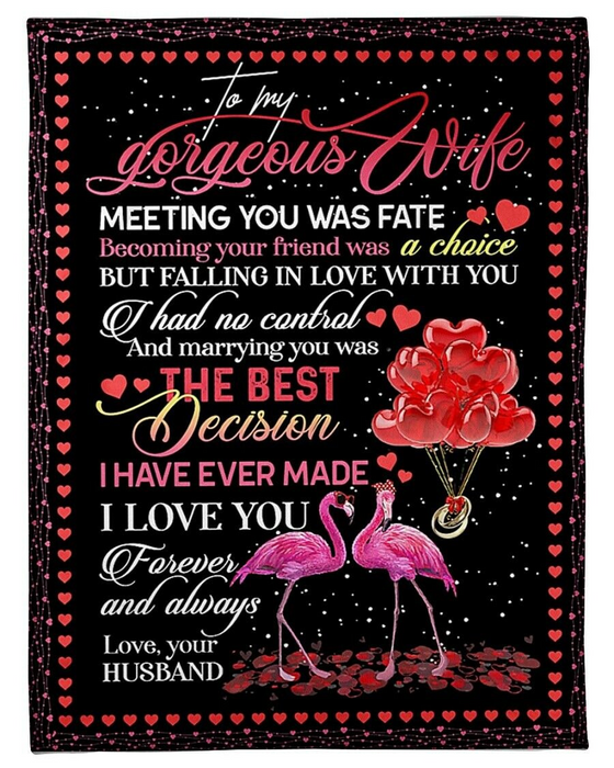 Personalized Sweetheart Blanket To My Gorgeous Wife Meeting You Was Fate Flamingo Couple Valentine Blanket Custom Name