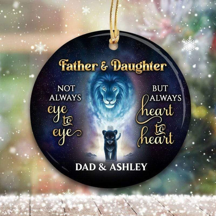 Personalized Memorial Ornament Lion Father And Daughter Circle Ornament For Dad In Heaven Custom Name Keepsake Ornament