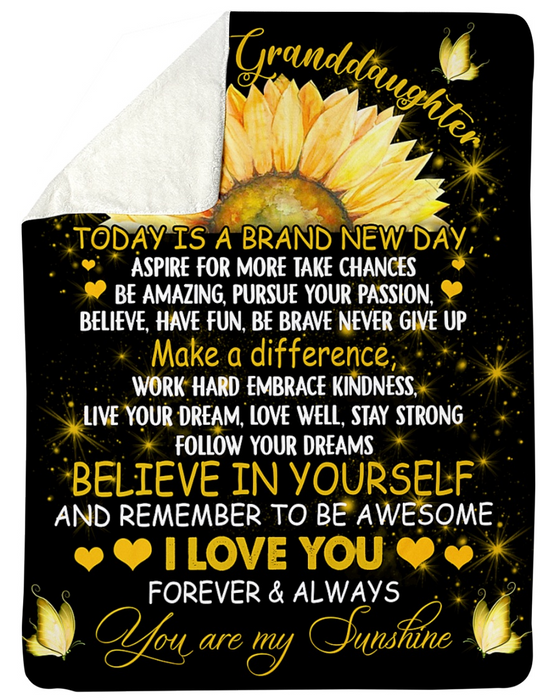 Personalized Fleece Blanket For Granddaughter Print Sunflower Love Quotes For Granddaughter Customized Blanket Gifts For Birthday