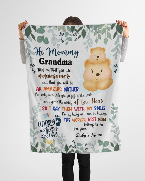 Personalized Fleece Blanket For Mom Print Bear Cute Floral Blanket First Mothers Day Gift Customized Blanket Gift For Mothers Day Thanksgiving
