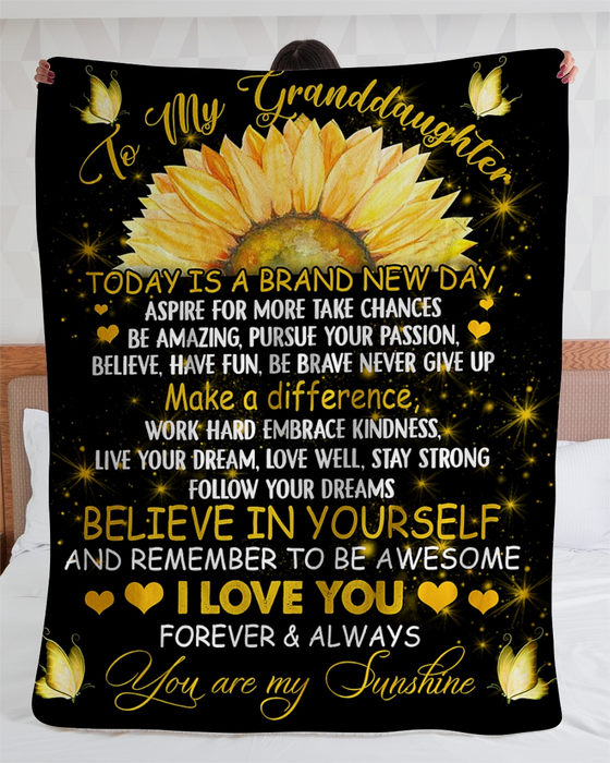 Personalized Fleece Blanket For Granddaughter Print Sunflower Love Quotes For Granddaughter Customized Blanket Gifts For Birthday