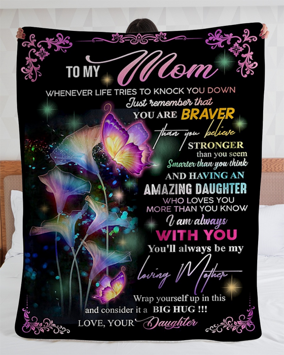 Personalized Fleece Blanket For Mom Print Beautiful Butterfly And Rose Love Quote For Mother Customized Blanket Gift For Mothers Day