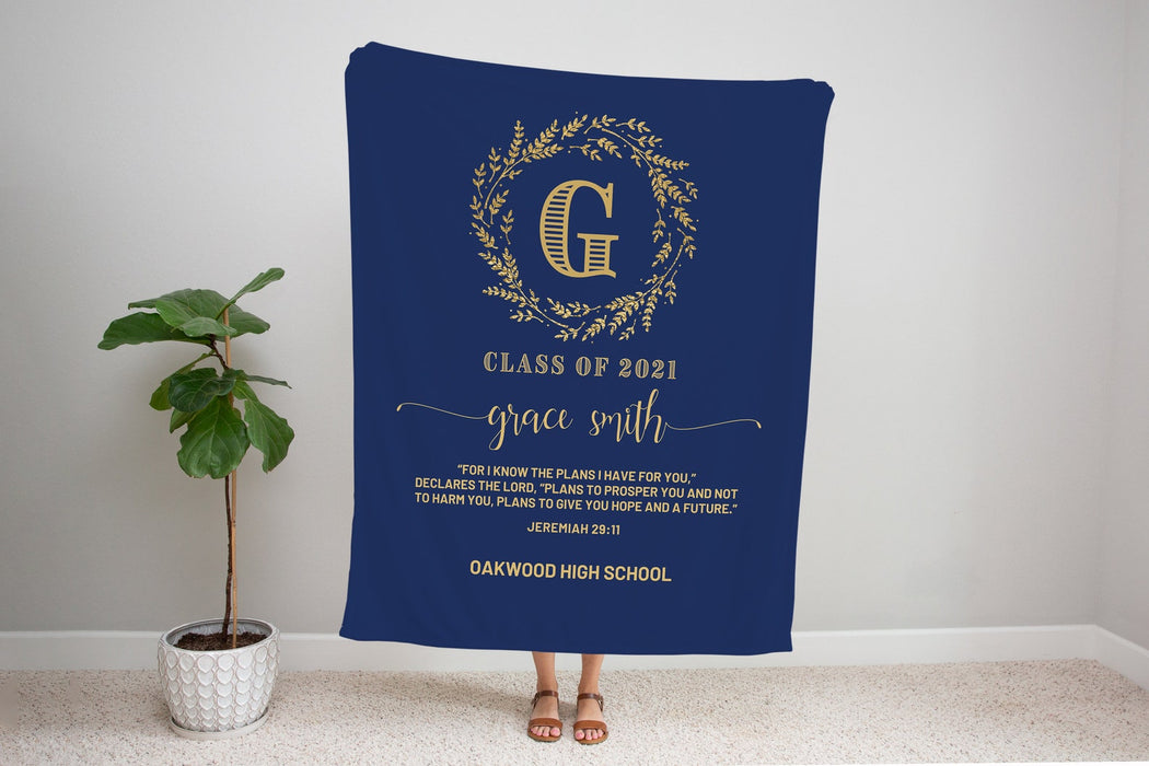 Personalized Graduation Blanket Class Of 2022 For I Know The Plans I Have For You Custom Name & School Senior Graduation