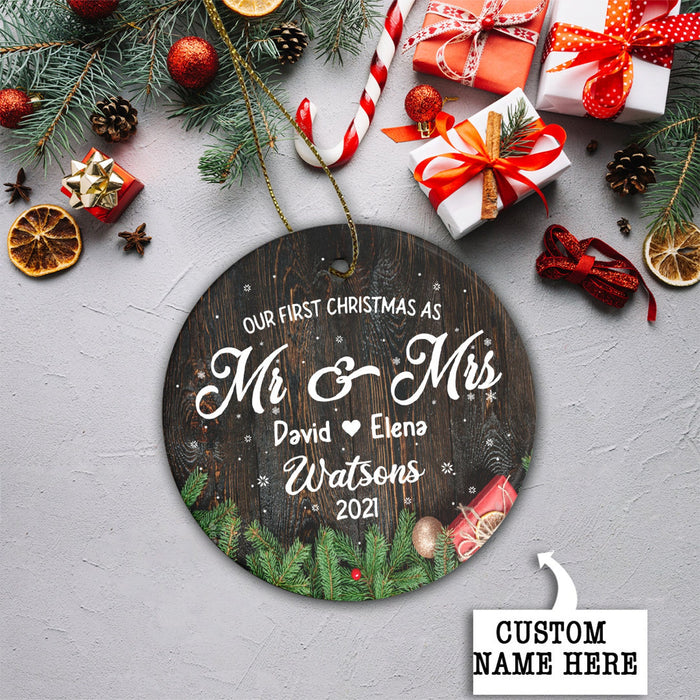 Personalized Ornament For Couple Newlyweds First Christmas As Mr And Mrs Ornaments Custom Name And Year
