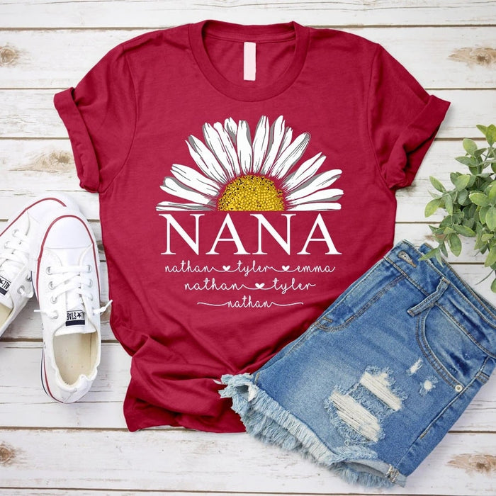 Personalized Nana Daisy Flower Tshirt Custom Kid Name Shirt Daisy Lovers Gifts for Grandma Mimi