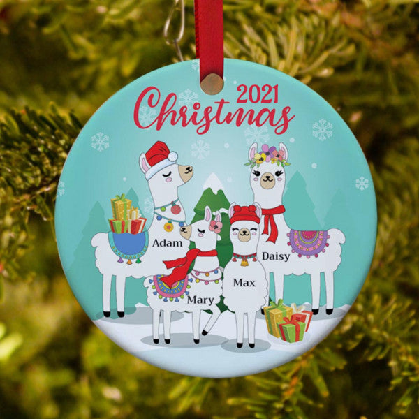 Personalized Llama Family Christmas 2021 Ornament For Members Dad Mom Daughter Son Custom Name Xmas Ornament Ideas