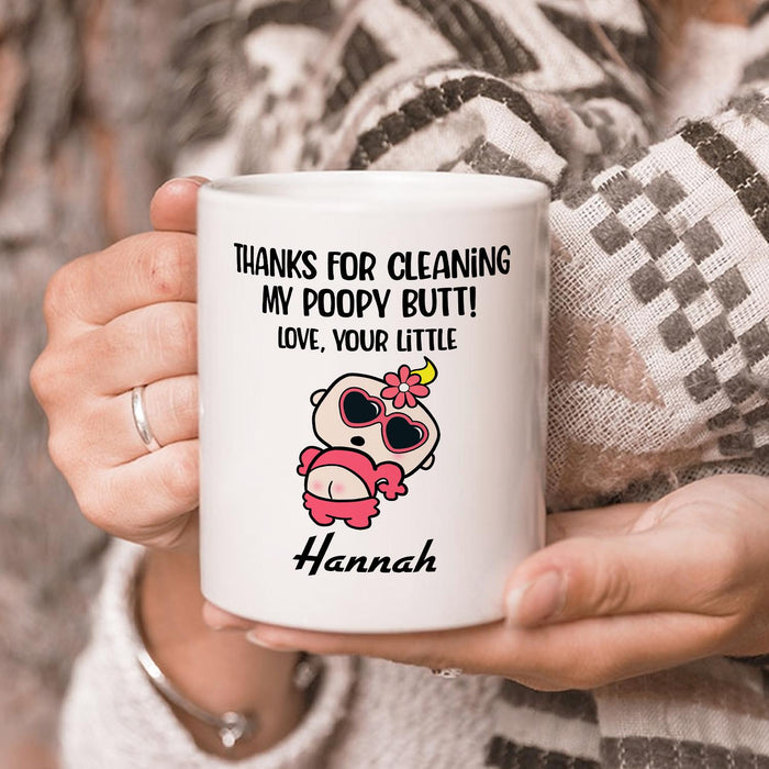 Personalized Ceramic Coffee Mug For Dad Thanks For Cleaning My Poopy Butt Baby Print Custom Kids Name 11 15oz Cup