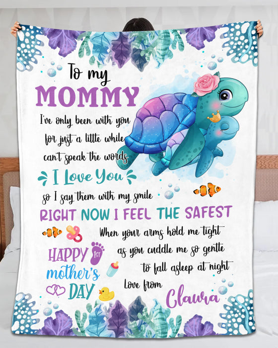 Personalized To My Mommy Blanket From Newborn Son Daughter Happy 1st Mother'S Day Cute Turtle Printed Custom Name